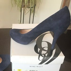 Blue suede heels